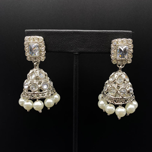 Yaja White Polki Stone Rani Haar Set - Silver