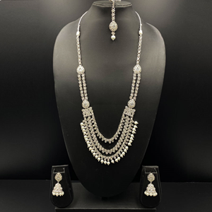 Xara White Polki Stone Rani Haar Set - Silver