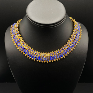 Ahi Royal Blue Diamante Necklace Set - Gold