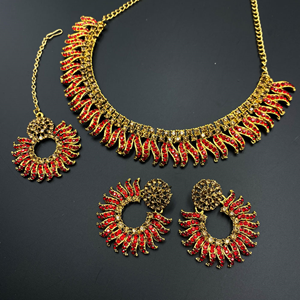 Cala Red Diamante Necklace Set - Gold