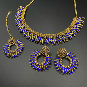 Cala Royal Blue Diamante Necklace Set - Gold