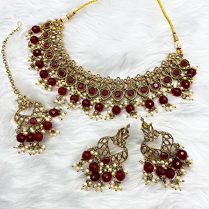 Gunjan Ruby Necklace Set - Antique Gold