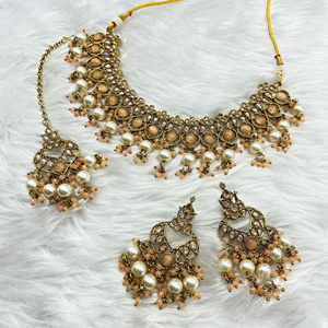 Gunjan Peach Necklace Set - Antique Gold