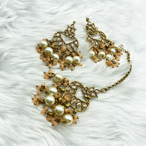 Gunjan Peach Necklace Set - Antique Gold