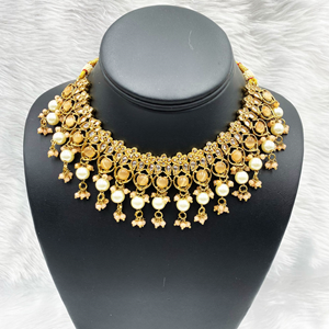 Gunjan Peach Necklace Set - Antique Gold
