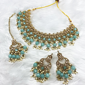 Gunjan Light Blue Necklace Set - Antique Gold