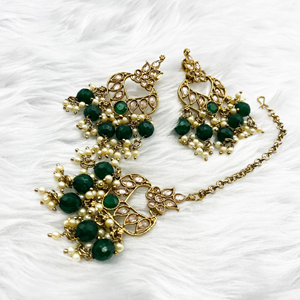 Gunjan Green Necklace Set - Antique Gold