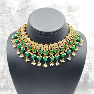 Gunjan Green Necklace Set - Antique Gold