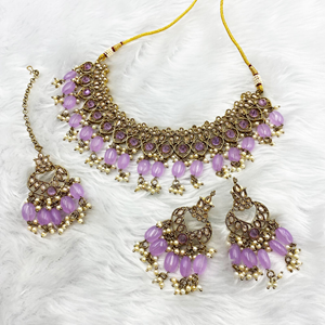 Gunjan Lilac Necklace Set - Antique Gold