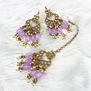 Gunjan Lilac Necklace Set - Antique Gold