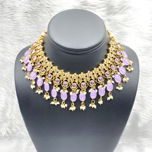 Gunjan Lilac Necklace Set - Antique Gold