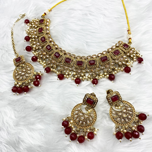 Sana Ruby Necklace Set - Antique Gold