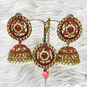 Saee Cerise Jhumka Earring Tikka Set - Antique Gold