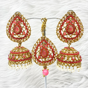 Anari Cerise Jhumka Earring Tikka Set - Antique Gold