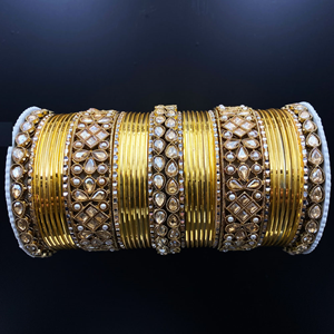 Ladu Gold Polki Stone Bangle Set - Antique Gold