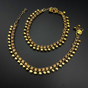 Zana Gold Diamante Stone Ghungroo Payals - Antique Gold