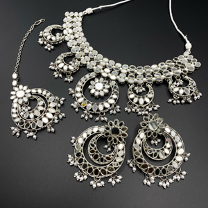 Hami White Mirror Necklace Set - Silver