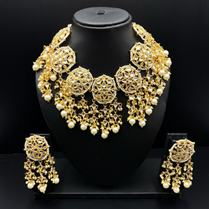 Pavu White Kundan Necklace Set - Gold