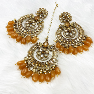 Peya Peach Earring Tikka Set - Antique Gold