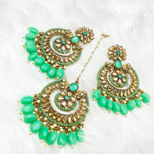 Peya Mint Earring Tikka Set - Antique Gold