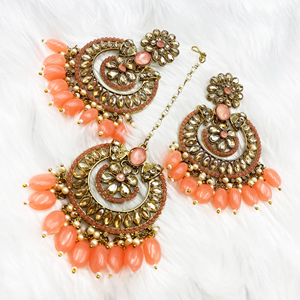 Peya Coral Earring Tikka Set - Antique Gold