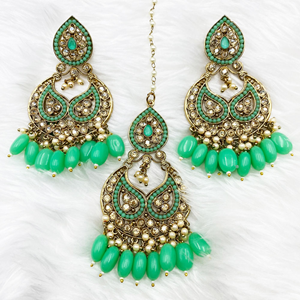 Reny Mint Earring Tikka Set - Antique Gold