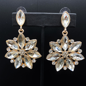 Zeyo White Diamante Earrings - Gold