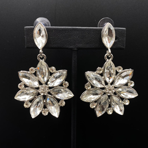 Zeyo White Diamante Earrings - Silver