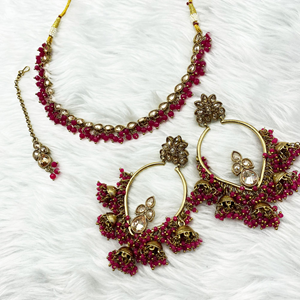 Rana Polki Stone Pink Necklace Set - Antique Gold