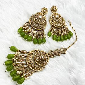 Pivi Polki Olive Necklace Set - Antique Gold