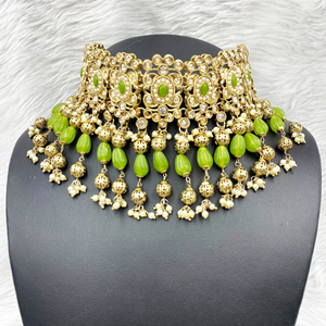 Daya Polki Olive Choker Necklace Set - Antique Gold