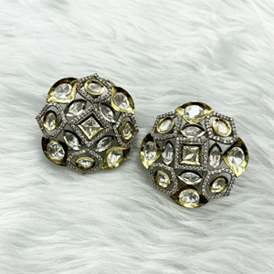 Josi Glass Kundan Earrings - Silver/Gold