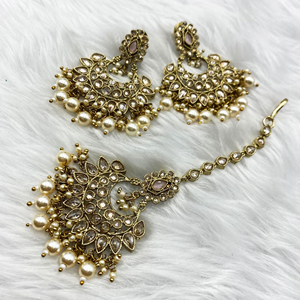 Gayan Polki Stone Multicolour Necklace Set - Antique Gold