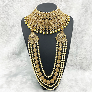 Vivah Gold Polki Stone & Pearl Bridal Set - Antique Gold