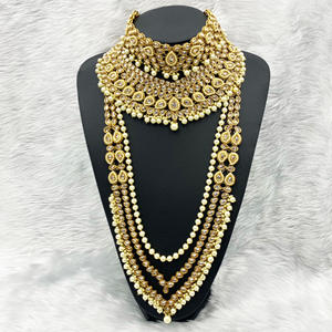 Rahi Gold Polki Stone & Pearl Bridal Set - Antique Gold