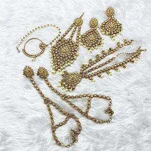 Rahi Gold Polki Stone & Pearl Bridal Set - Antique Gold