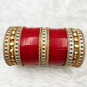 Diu Bridal Kundan Choora Red - Gold