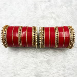 Sabi Bridal Polki Choora Red - Antique Gold