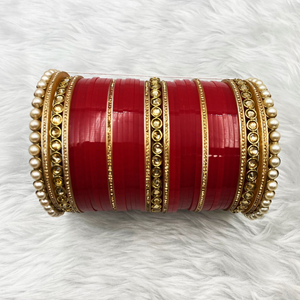 Sabi Bridal Polki Choora Red - Antique Gold