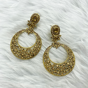 Bahi Gold Diamante Stone Earrings - Gold