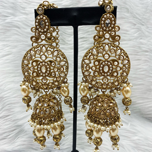 Daya Gold Polki Stone Choker Necklace Set - Antique Gold