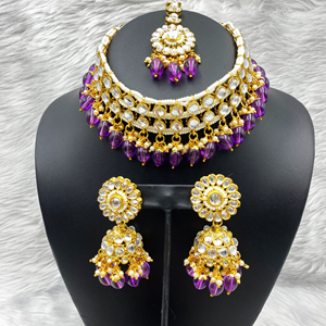 Sain Kundan Lilac Choker Necklace Set - Gold