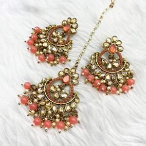 Nya Coral Earring Tikka Set - Antique Gold