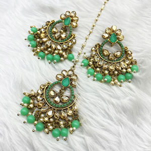 Nya Pista Earring Tikka Set - Antique Gold