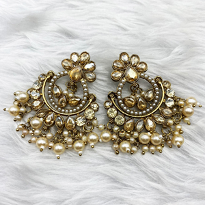 Nya Gold Polki Stone Earring Tikka Set - Antique Gold