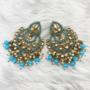 Gajal Light Blue Earring Tikka Set - Antique Gold