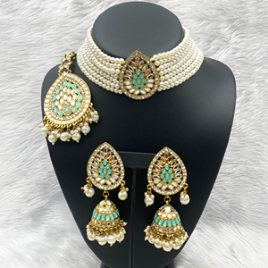 Milu Turquoise Choker Necklace Set - Antique Gold