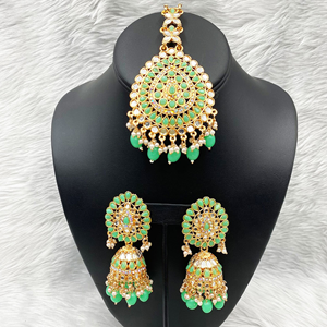 Geeti Pista Mirror Earring & Oversized Tikka Set - Rose Gold