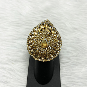 Gajna Polki Stone Ring - Antique Gold
