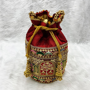 Shea Maroon Potli Bag - Gold